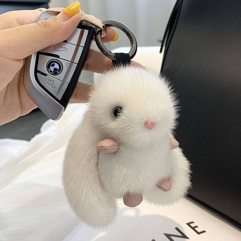 Mink Fur Doll Cute Internet-Famous Rabbit Pendant Backpack Plush Toy High-End Fur Car Keychain Bag Accessory