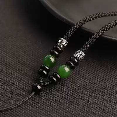 925 Silver Hetian Jasper black rope pendant lanyard necklace rope Jade Hetian jade pendant rope