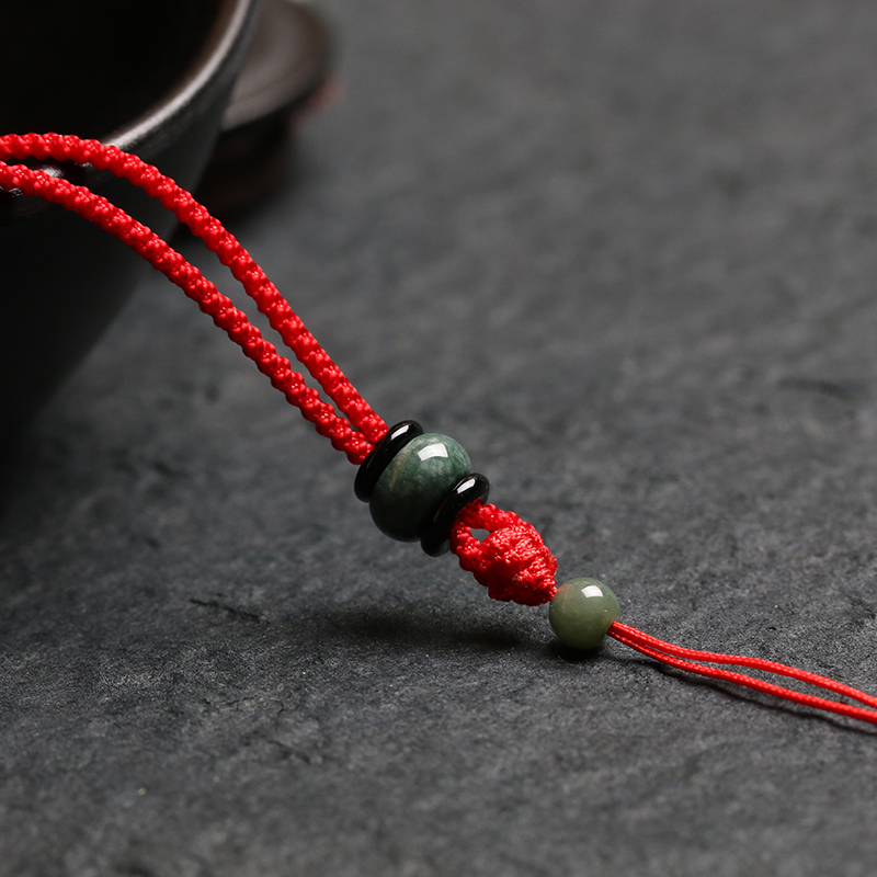 Oil green jade pendant lanyard Hand woven red rope Guanyin Buddha Necklace rope Hanging jade pendant sling hanging neck rope