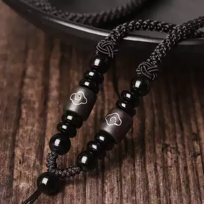 Black necklace rope hand-woven pendant lanyard male black leather rope