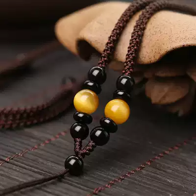 Rope woven hand-woven hanging rope Tiger Eye Stone jade pendant rope chain men lanyard beeswax with rope