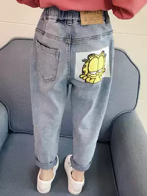 Girls spring and autumn jeans 2021 new autumn Korean children's western style pants medium and large children's loose harem pants tide