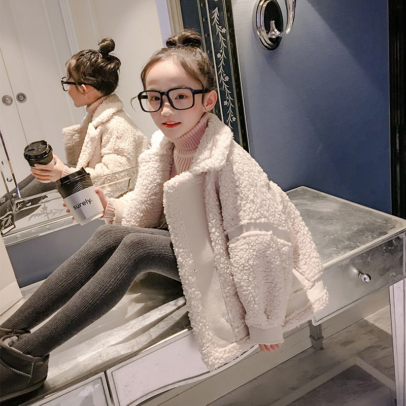 Girls' velvet thickened imitation lamb wool coat autumn and winter 2022 new Korean version of the children's Western style imitation lamb wool top