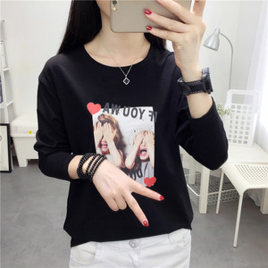 2018 mới mùa thu Han Fan lỏng dài tay t-shirt nữ hoang dã Hàn Quốc phiên bản của mỏng slimming mm ladies quần áo