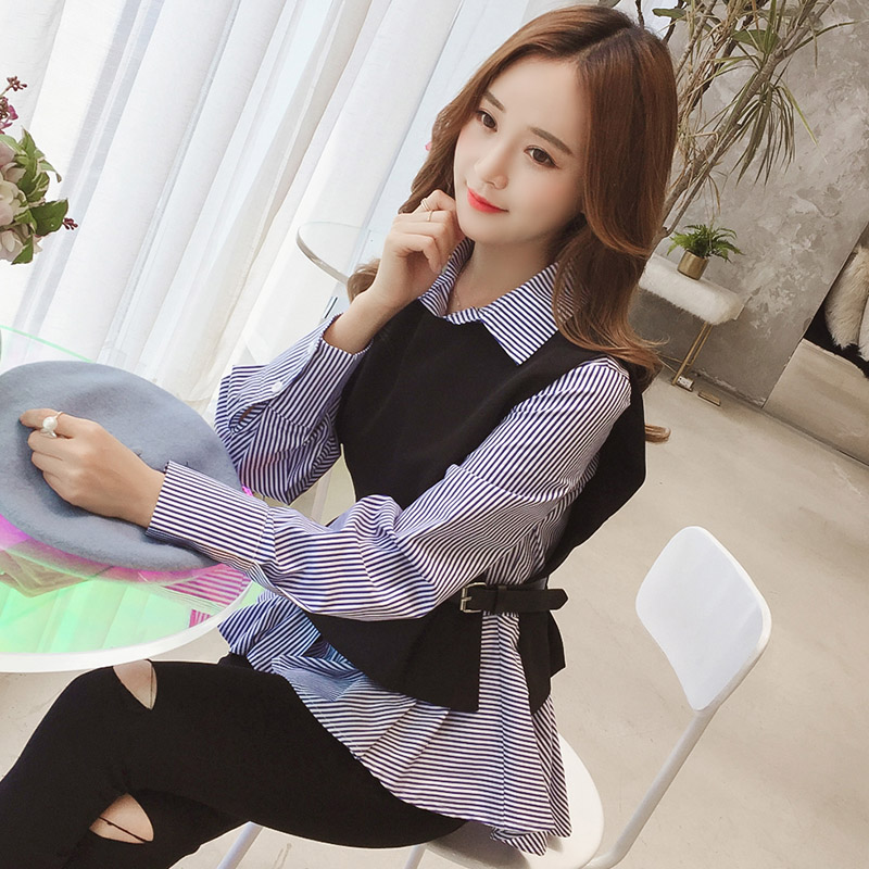 Women's dress Machia plus shirt Two sets 2021 First fall new blouse striped long sleeve chic Han Fan shirt woman