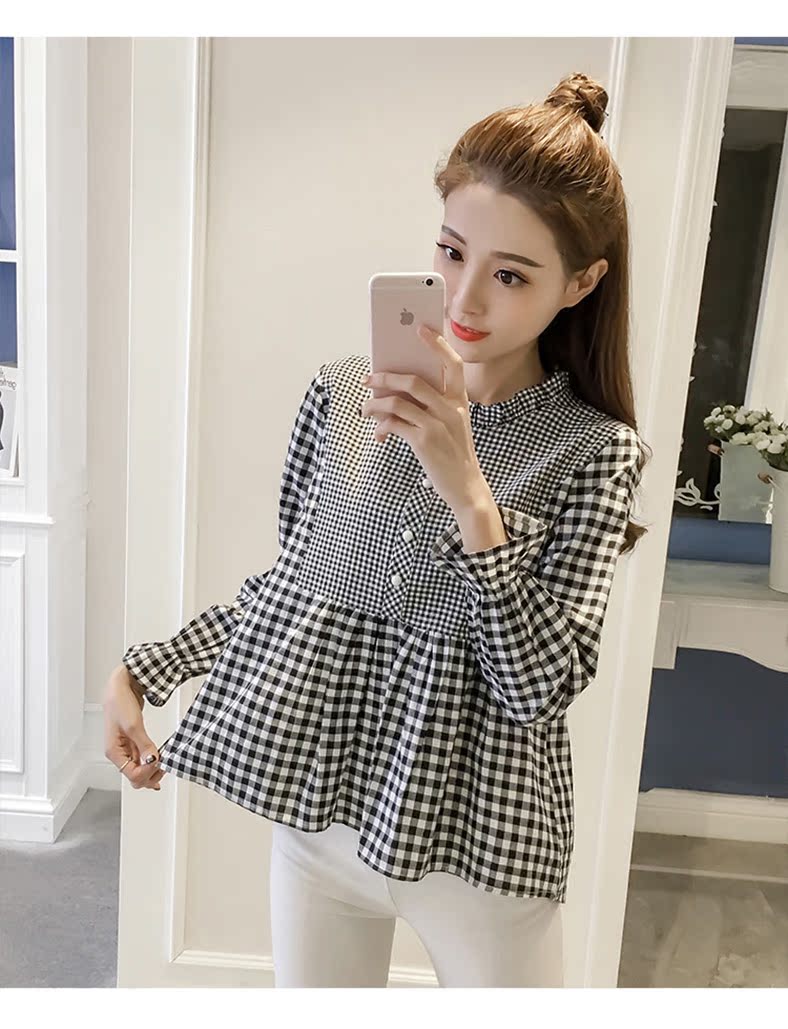 Mùa xuân thu 2018 mới ngọt ngào áo sơ mi tươi mới phiên bản Hàn Quốc của áo dài tay rộng một chiếc áo sơ mi kẻ sọc kẻ sọc áo sơ mi nữ kiểu