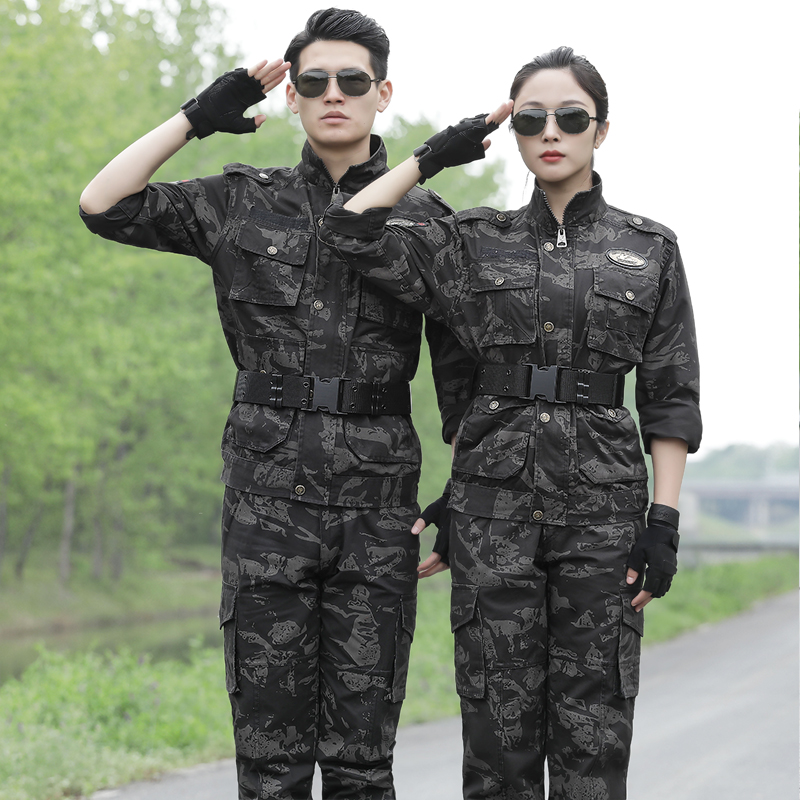 Shilong pure cotton camouflage suit men outdoor clothing regular wear-resistant to wear-resistant insurance officer training suit for Spring and Autumn