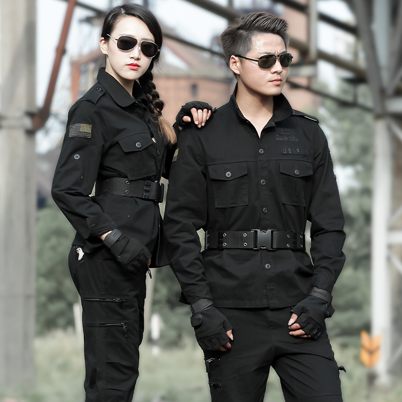 Outdoor pure cotton camouflage suit men's long-sleeved black security work clothes Work clothes Training military fan clothing tooling women