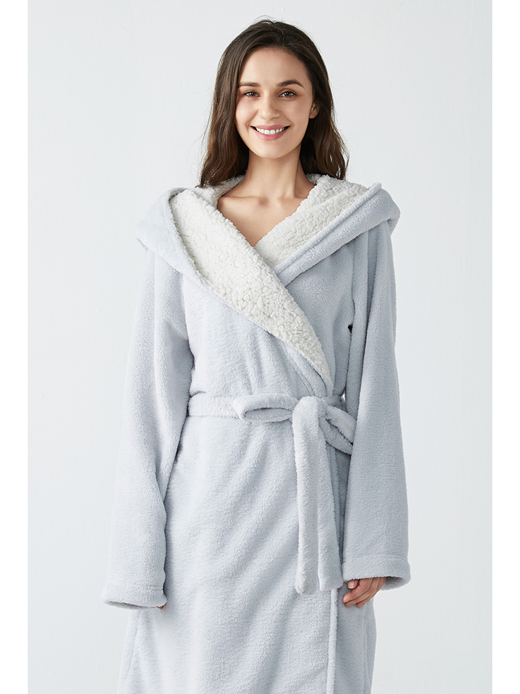 Áo ngủ nhung nữ san hô trùm đầu - Night Robe áo ngủ