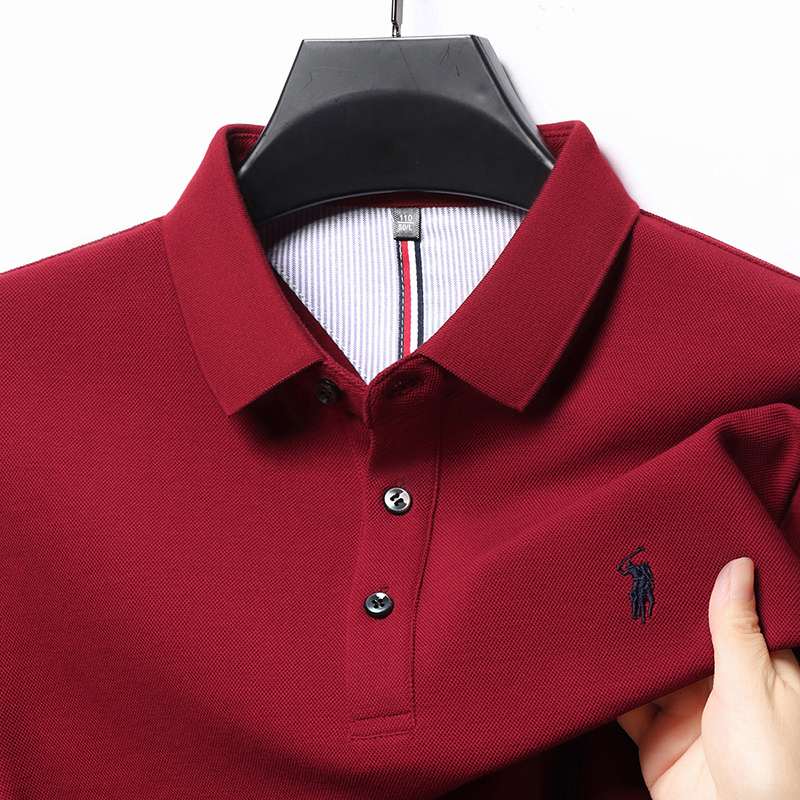 Men's Short-Sleeved Polo Shirt Red Top Middle-Aged Dad Wedding Banquet Summer Wear Wedding Attire Zodiac Year Long-Sleeved T-Shirt
