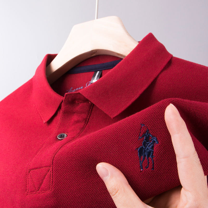 Men's Pure Cotton T-Shirt, Red Polo Shirt for Dad, Spring and Summer Wear, Short-Sleeved Top, Long-Sleeved Wedding Banquet Attire