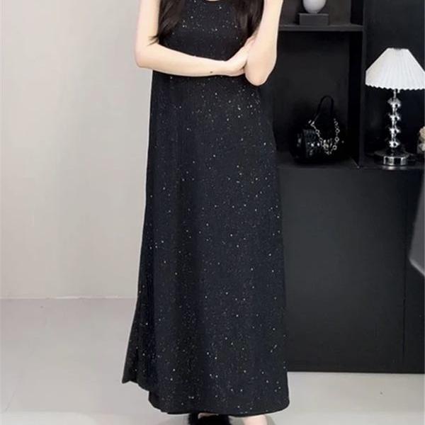 Plus Size 150kg Sequin Elegant Spaghetti Strap Dress for Women, Summer Loose Fit, Slimming, High-End Little Black Dress for Curvy Women Plus Size 150kg Sequin Elegant Spaghetti Strap Dress for Women, Summer Loose Fit, Slimming, High-End Little Black Dress for Curvy Women