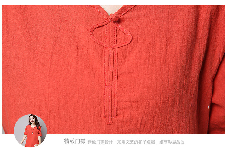 实拍3260#2022年夏新款棉麻大码女装文艺复古短袖T恤详情27