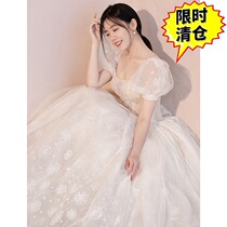 Word shoulder wedding dress 2020 new bridal dress Forest department super fairy long tail dream Hepburn Qi Qi show thin French