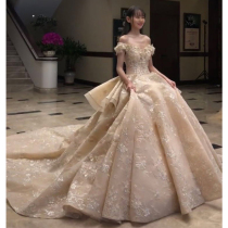 Main wedding dress 2020 new long tail heavy industry dream starry sky luxury word shoulder bride princess female Korean