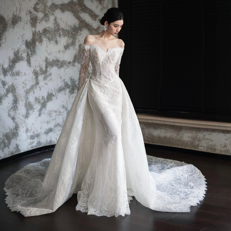 One-Shoulder Lace Mermaid Wedding Dress 2026 New French Style Bridal Gown High-End Texture Niche Luxury Trailing Summer One-Shoulder Lace Mermaid Wedding Dress 2026 New French Style Bridal Gown High-End Texture Niche Luxury Trailing Summer