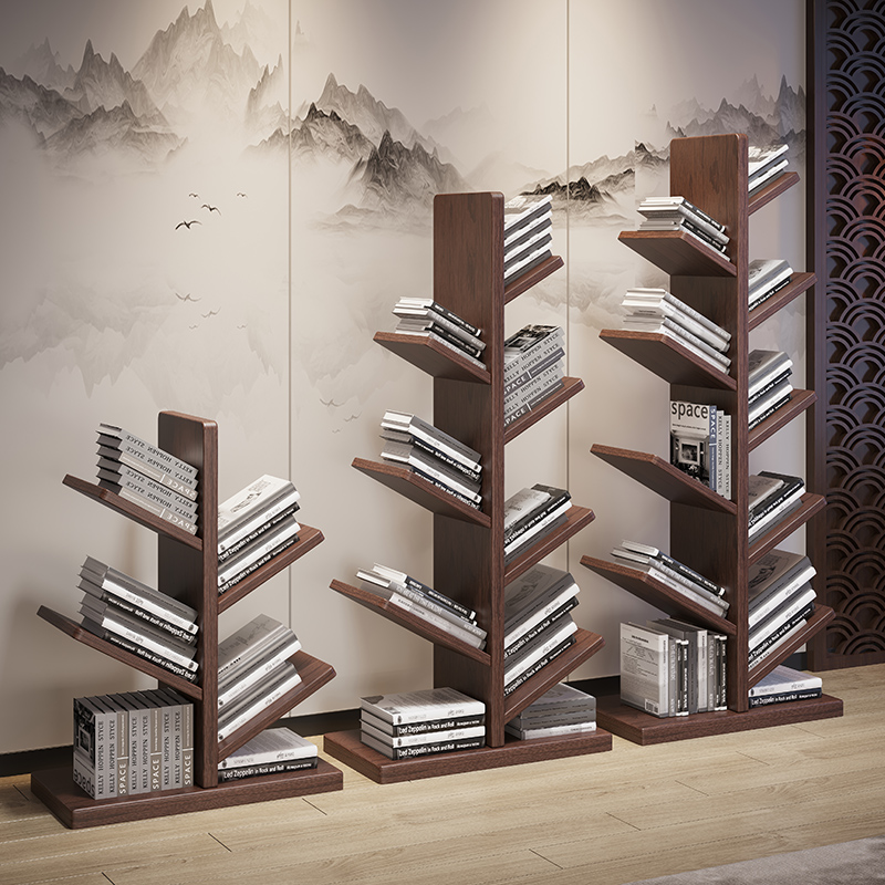 Solid wood multi-layer bookshelf floor-to-ceiling tree-shaped creative combination home simple living room study shelf children's storage shelf