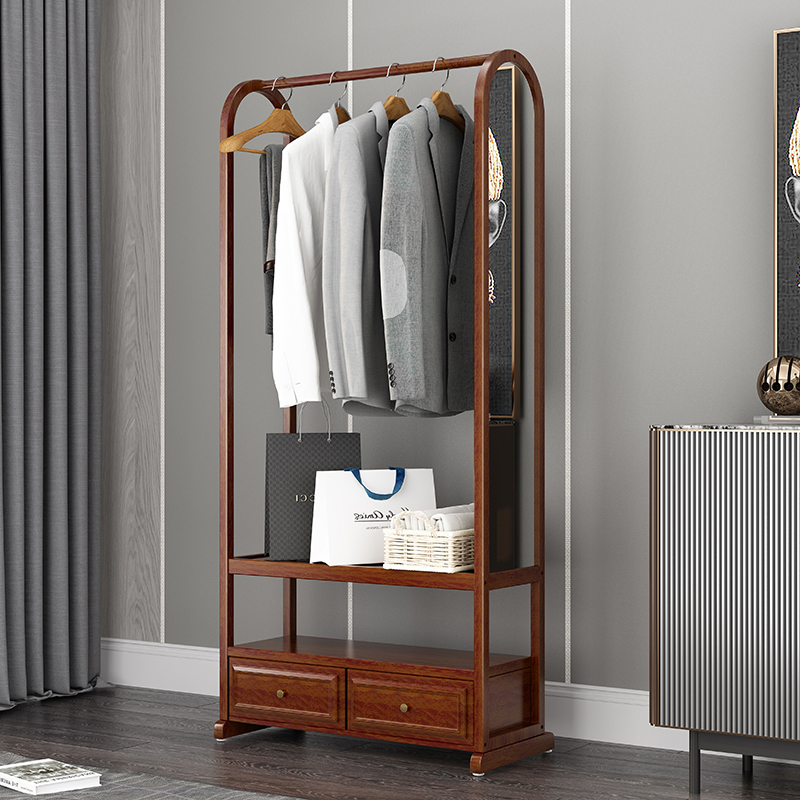 Net red hanging hanger solid wood floor-to-ceiling bedroom large clothes rack living room clothes hat rack with drawer simple homestay shelf