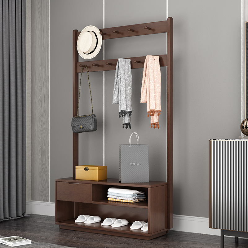 Can sit on solid wood hanger floor-to-ceiling bedroom simple multi-functional living room entrance door coat rack shoe stool storage rack