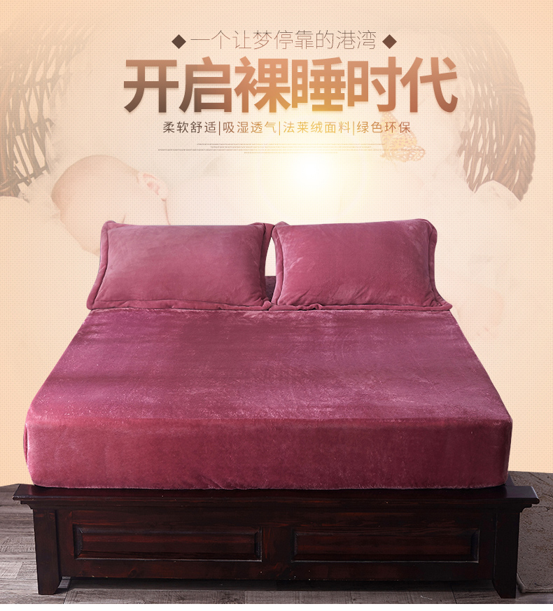 Giường nhung mùa đông Fale đơn mảnh Flannel hai mặt cộng với nhung dày lên ấm áp giường đơn ga chun trải giường	
