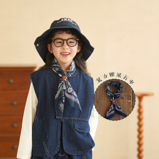 砚台家秋季新款森系女童围巾儿童丝巾中小童方巾宝宝防风三角巾