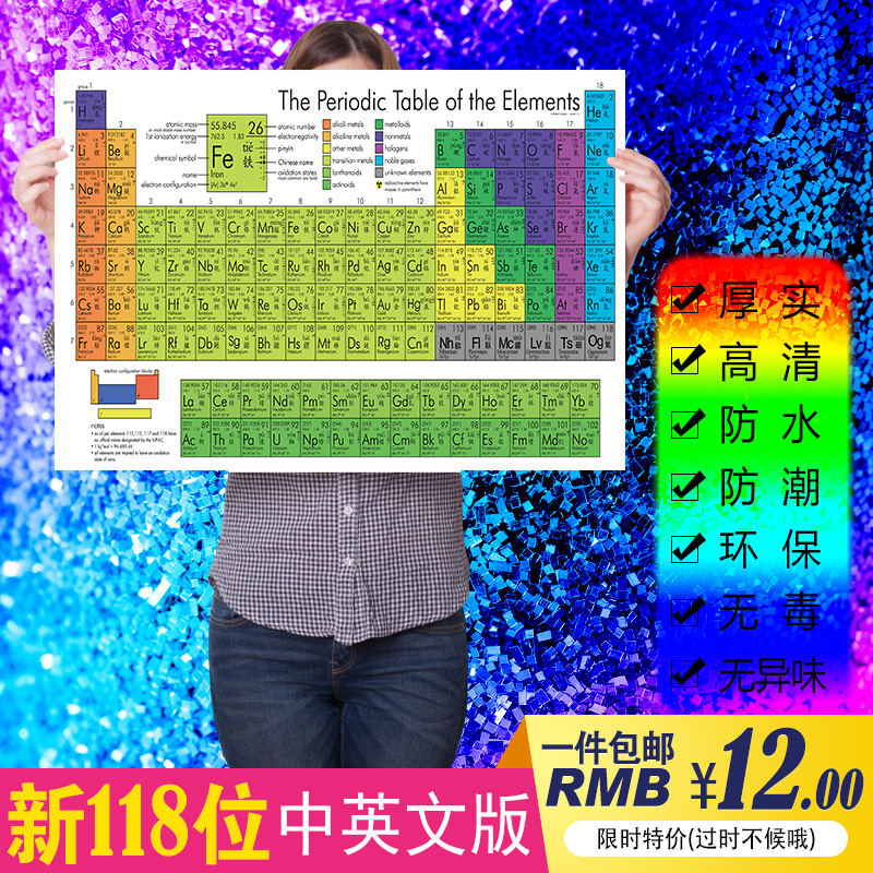 2019 New Chemical Periodic Table Stickers 118 English Version Of The Chemical Periodic Table Flip Chart Creative