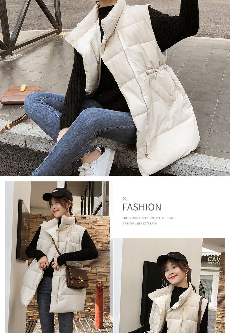 Vest nữ mùa đông 2018 phiên bản Hàn Quốc mới của phần dài tự trồng DrawString xuống bông độn vest vest vest mỏng áo khoác bomber nữ