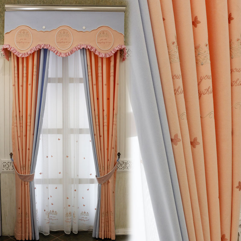 Children Room Curtains Girl Princess Wind Pink Bedroom Shading Teenage Girl Han Style Brief Modern Floating Window Curtain Crown