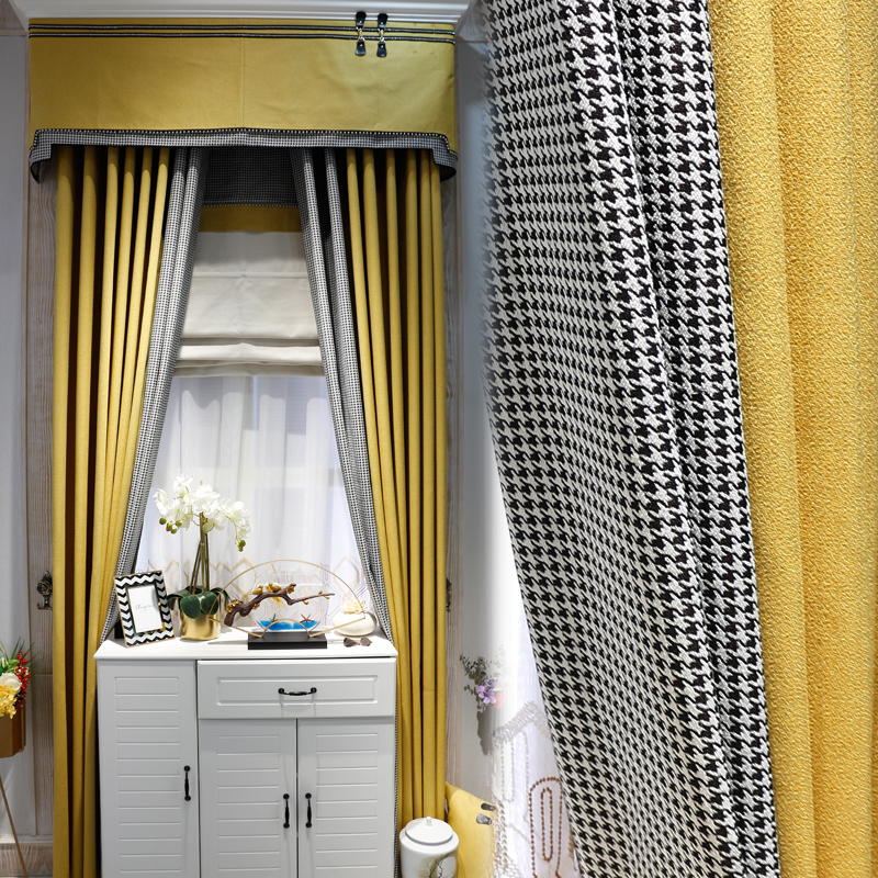 ins Nordic modern style Curtains Light Extravagant thousands of gigs Living room Bedroom Splicing Shading Cotton Linen Ground Drapes