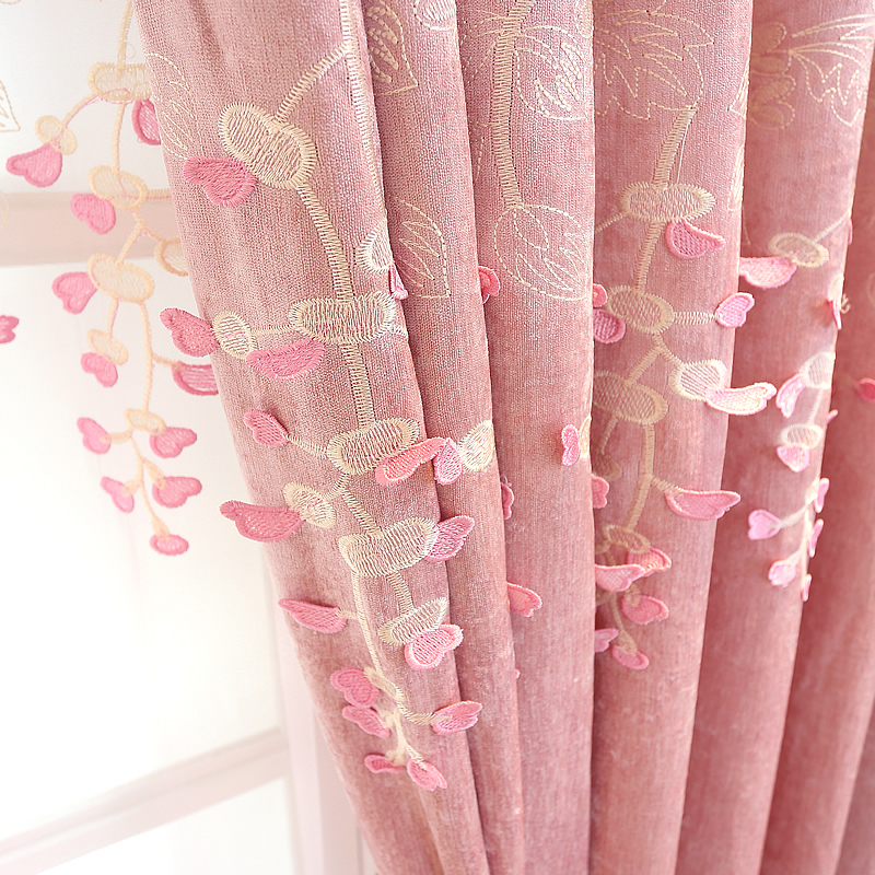 Lovely princess pink bedroom curtains Han style lace small fresh floating window all-shade fabric finished product minimalist