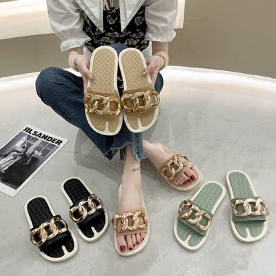 小香风ins潮重工金属扣外穿凉拖鞋女2021年夏季新款欧洲站一字托