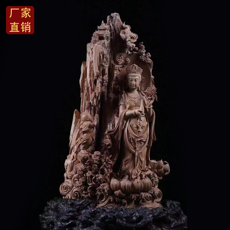 Agarwood carved ornaments Indian old mountain sandalwood small leaf rosewood Guanyin Manjushri Puxian enshrined Buddha statue living room ornaments