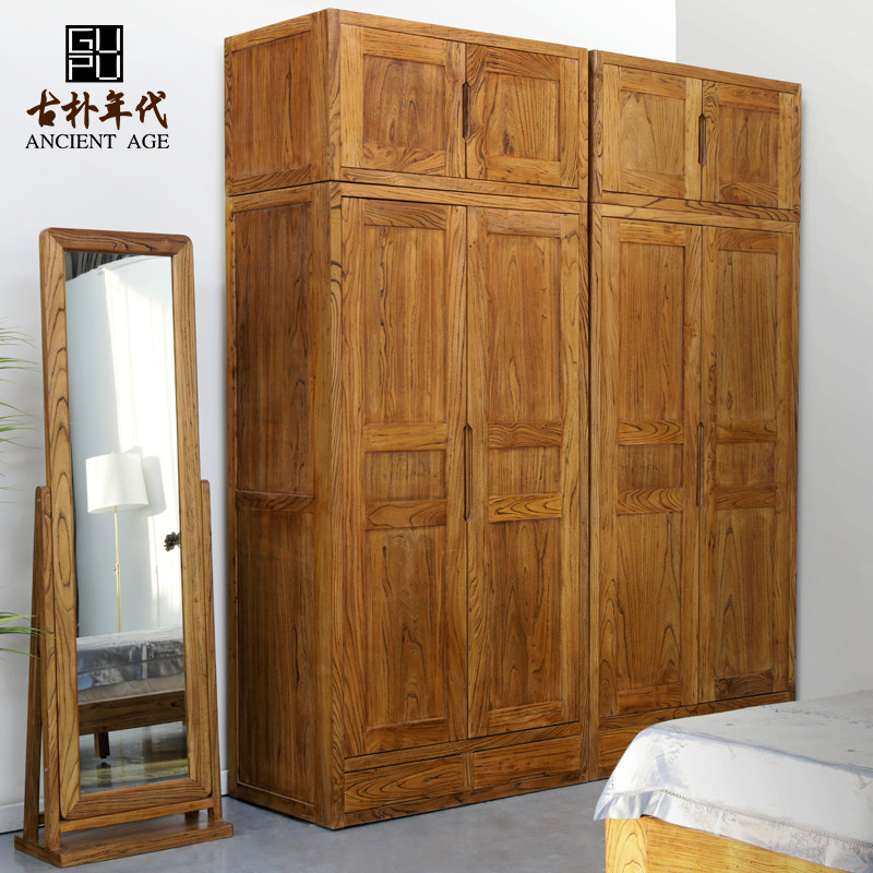 Old elm wardrobe Solid wood large capacity storage economical single and double door combination New Chinese top box cabinet factory direct sales