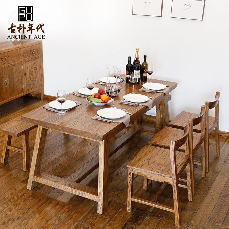 Ancient Park Age old elm wood table All solid wood American modern minimalist log furniture Rectangular Dining Table Tea Table