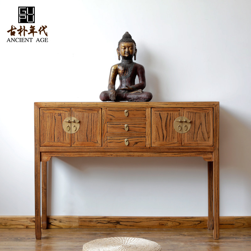 New Chinese Xuanguan Table Bar case Several modern minimalist log side cupboard door hall furniture elm wood high-footed solid wood supply desk
