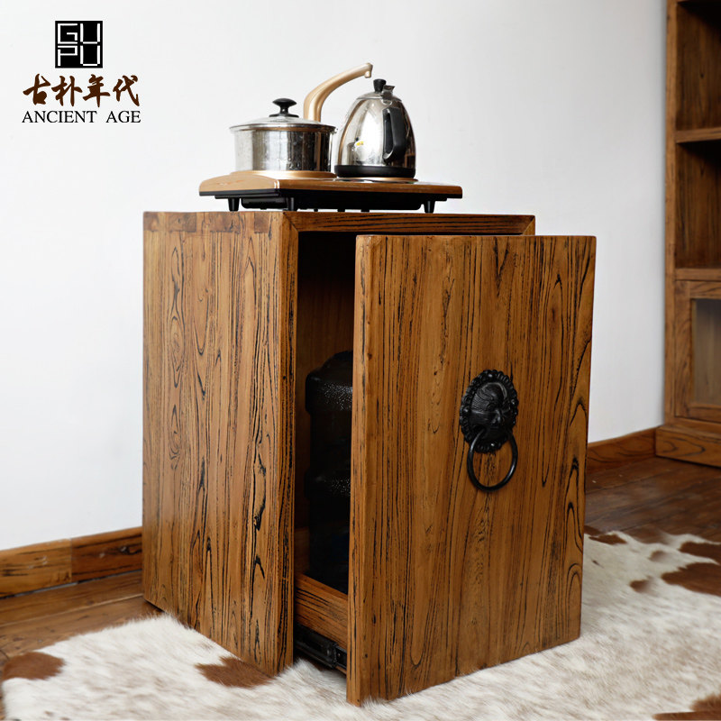 Elm Wood Tea Water Cabinet Minima Modern Chinese Dining Cabinet Water Dispenser Bucket Small Multifunction Containing Solid Wood Cabinet