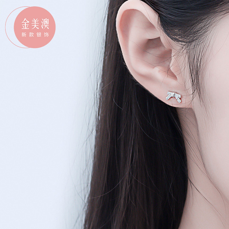 Jinmeiao cute mini bow S925 sterling silver ear pin female simple earring temperament ear jewelry sweet forest