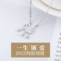 S925 sterling silver long life wishfully lock necklace girlfriends Pingan lock Korean pendant high-end trend accessories girl tide