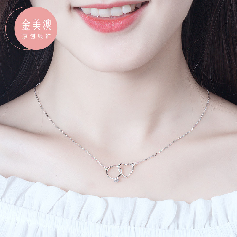 Light extravagant and small crowddesign Loving Shaped Pure Silver Necklace Ring of interlocking Fashion neck Neck Necklace Ring Pendant Pendant