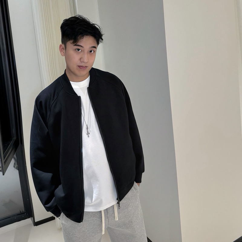 Autumn 400g Heavyweight Air Layer Loose High-Elastic Casual Jacket Couple Style Versatile Double-Ended Zipper Baseball Jacket