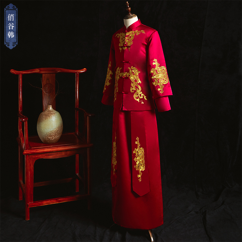 Kiểu Trung Quốc cho thấy phù hợp với đám cưới vài chương trình Kimono chú rể 2019 mới retro rồng phượng cổ điển váy cưới nam