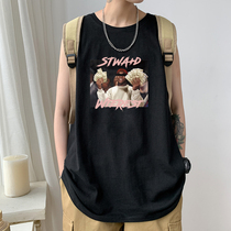 Vest men trendy fashion ins cotton 2021 summer wear sports hurdles thin loose waistless T-shirt