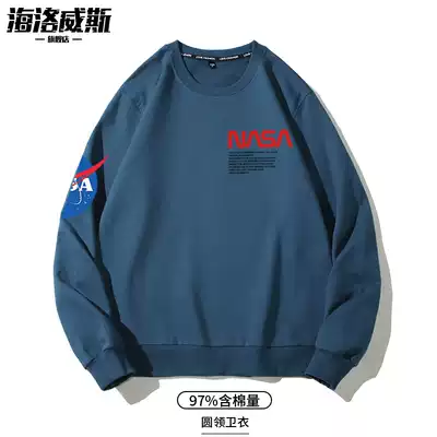 nasa Joint clothes men loose autumn trend Joker round neck astronauts bombing Street tide smog blue couple coat