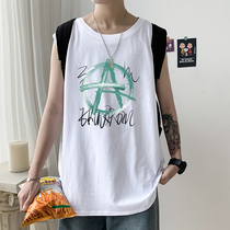Vest men wear ins tide summer cotton loose waistband basketball personality chopping sleeve trend white sports sleeveless T-shirt
