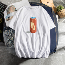 Short-sleeved T-shirt mens Tide brand European and American retro white couples Mens loose cotton ins trend shirt half-sleeve men