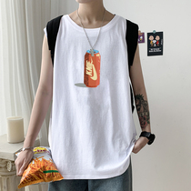 Sleeveless T-shirt men Cotton loose Joker white cut-off sports hurdle vest men 2021 summer new coat
