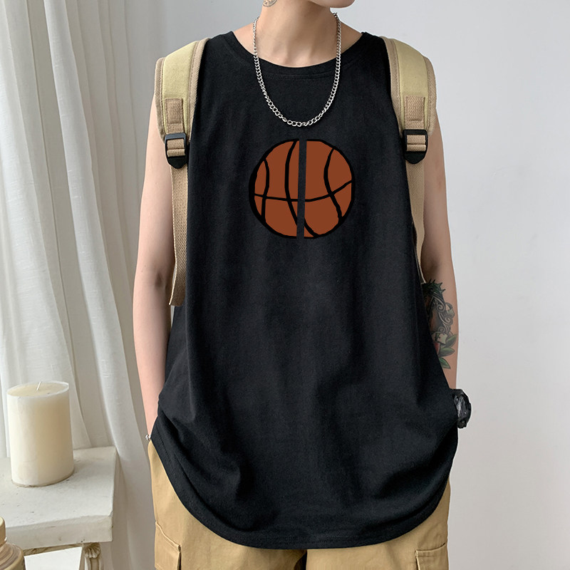 Sleeveless t-shirt men pure cotton loose and shoulder black harbor basketball summer sports sweat vest worn outside