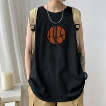 Sleeveless T-shirt men Cotton loose tide waistcoat black harbor wind basketball summer thin sports sweat vest men wear