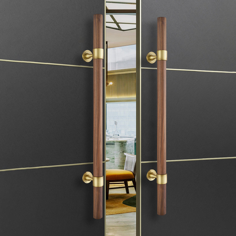 Custom glass door handle door handle with frame sliding door log handrail Chinese style gate solid wood copper handle brief