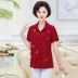 Phụ nữ trung niên mùa hè mới áo sơ mi ngắn tay thêu cotton và vải lanh mẹ tải vải lanh cộng với áo sơ mi XL - Áo sơ mi